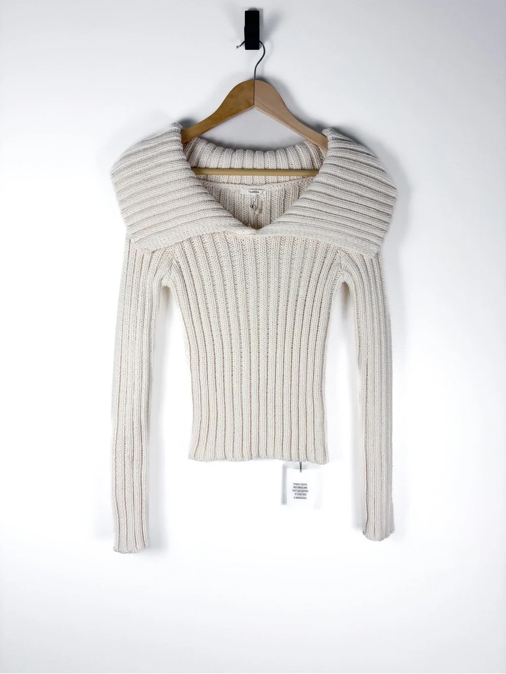 Tularosa Revolve Letina Ivory Foldover Off the Shoulder Knit Sweater Large NWT